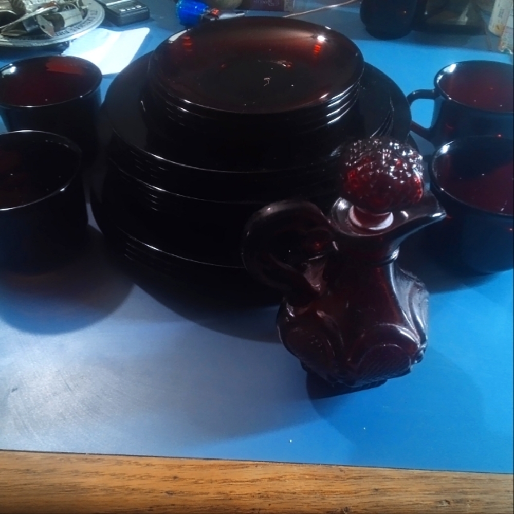 Avon ruby red dinner set